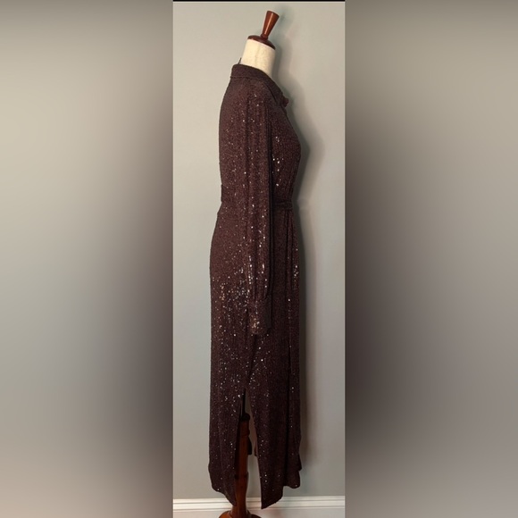 Cara Cara Margaret long sleeve dequin shirtdress in rum raisin size M - Picture 6 of 8